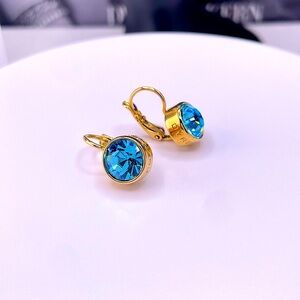 Aquagreen Crystal Gold Earrings, Gold Plated Earring With One Light